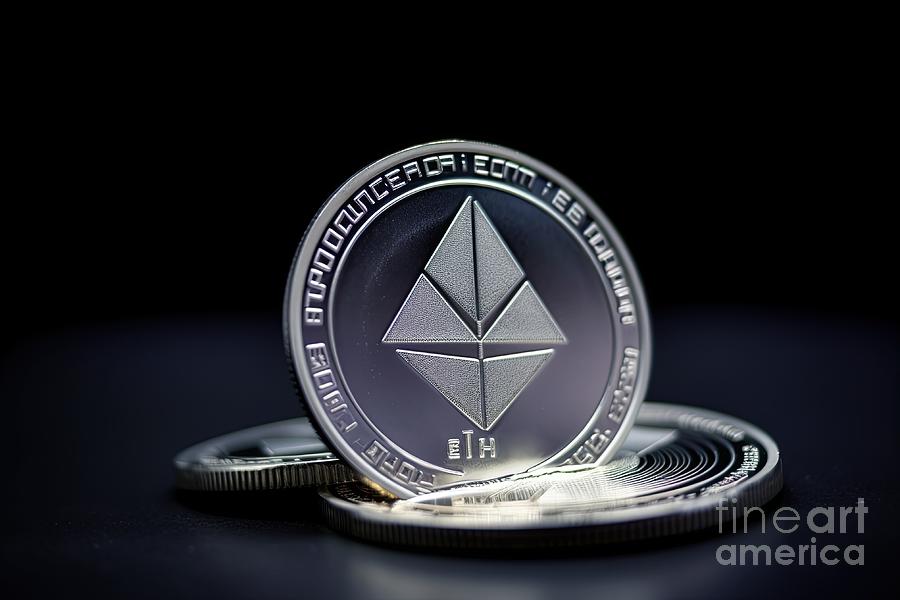 Ethereum coin on black background #1 Digital Art by Benny Marty