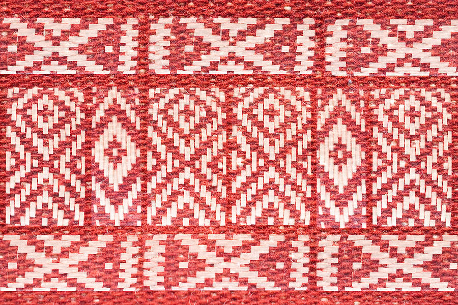 Ethnic Ornament On Natural Linen Textile Photograph