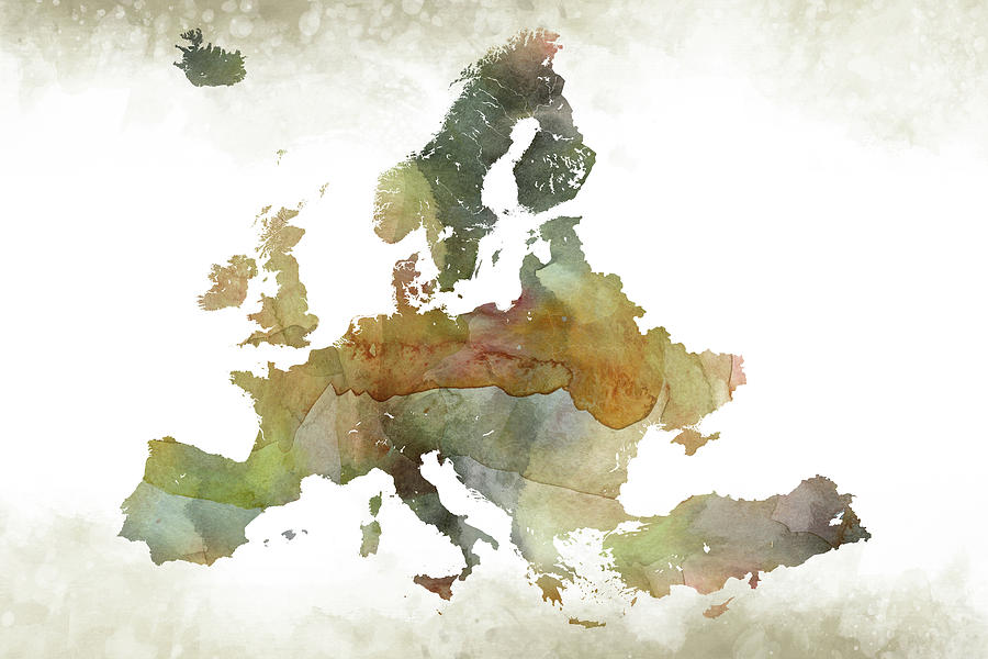 Europe Map Greenish Digital Art by Chara - Fine Art America