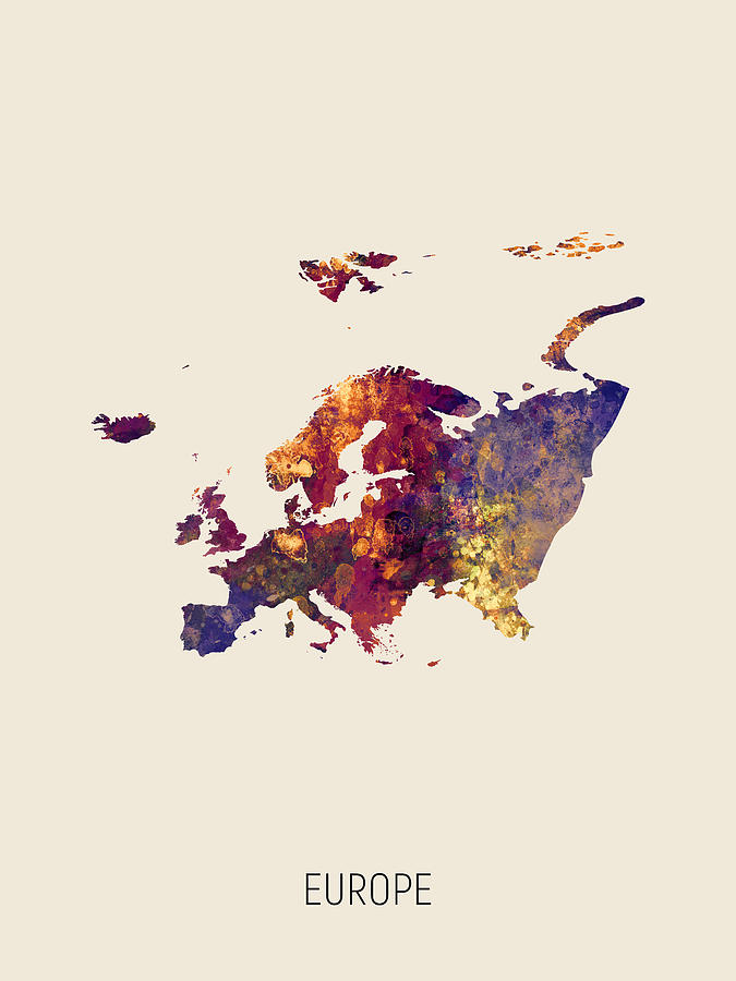 Europe Watercolor Map #1 Digital Art by Michael Tompsett