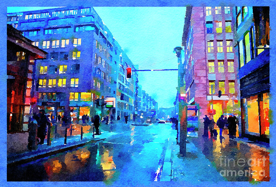 evening Berlin in December, watercolor style #1 Digital Art by Ariadna De Raadt