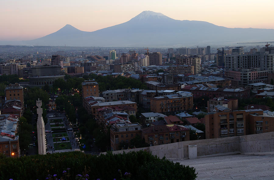 Evening in Yerevan with view of Mt. Ararat #1 Photograph by Created by Tomas Zrna