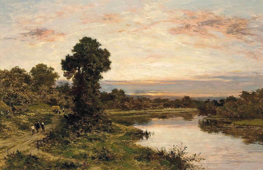 Sunset Painting - Evening On The Thames At Shillingford  #1 by Benjamin Williams Leader English