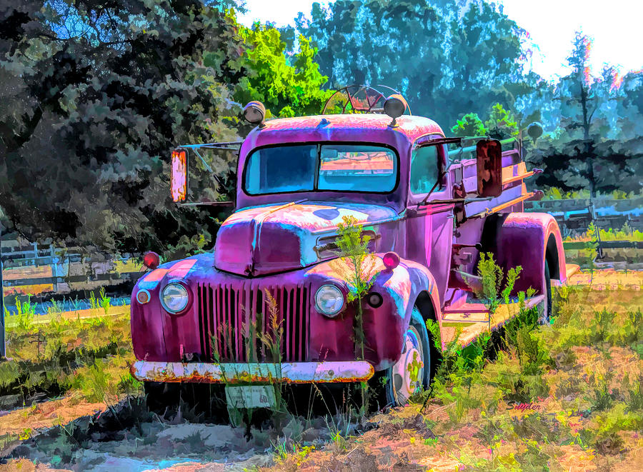 Faded Red Fire Truck #1 Digital Art by Floyd Snyder