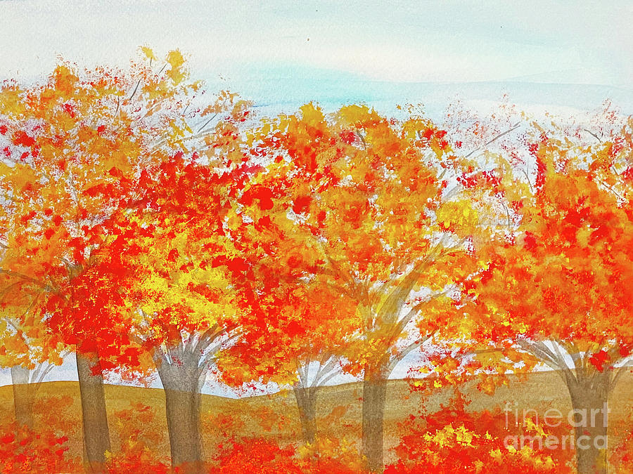 Fall Trees Mixed Media by Lisa Neuman