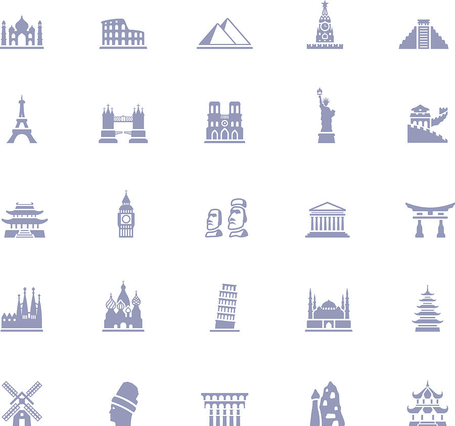 Famous Place Icon Set #1 Drawing by AlonzoDesign