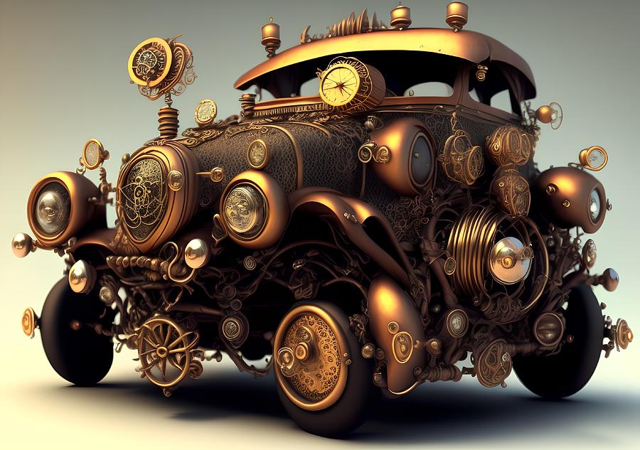 Fantasy Car in Steampunk Style, Generative AI Illustration Digital Art ...