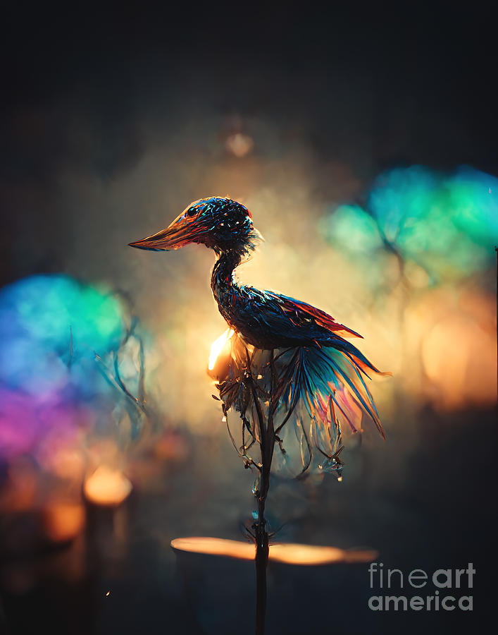 Stork Digital Art - Fantasy Rainbow Bird #1 by Allan Swart