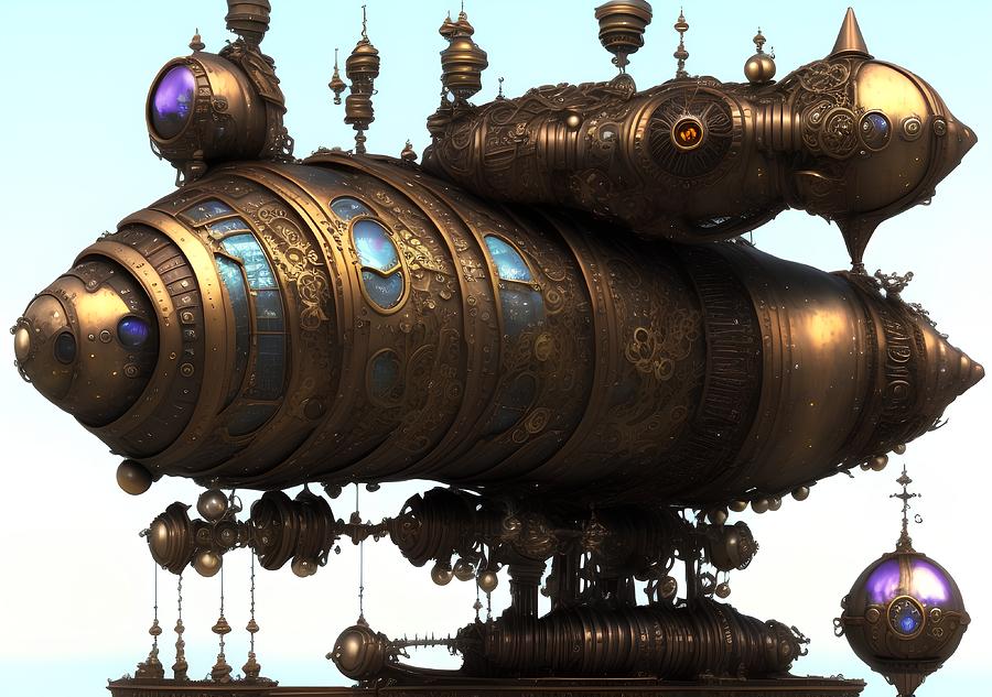 Fantasy Steamship in Steampunk Style, Generative AI Illustration ...