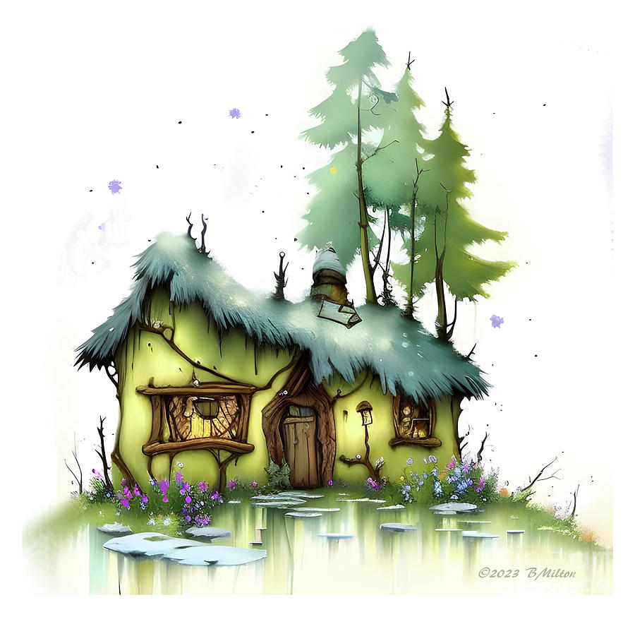 Fantasy Mixed Media - Fantasy Watercolor Cottage by Barbara Milton