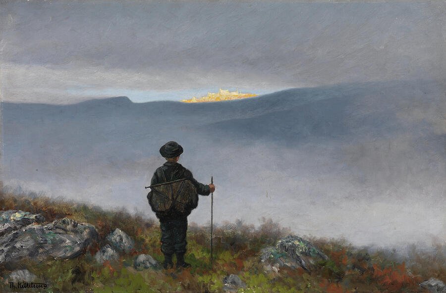 Far, far away Soria Moria Palace shimmered like Gold, from 1900 Painting by Theodor Kittelsen Far, far away Soria Moria Palace shimmered like Gold, from 1900 Painting by Theodor Kittelsen