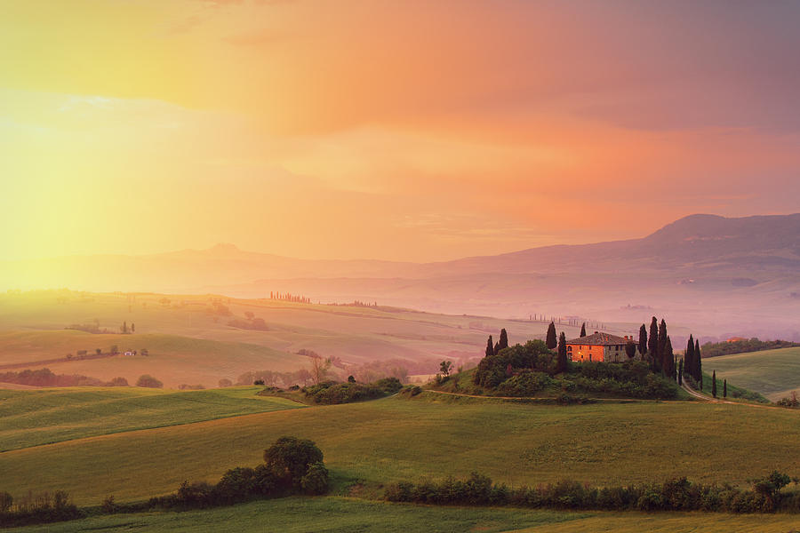 Farm in Tuscany at dawn #1 Photograph by Mammuth
