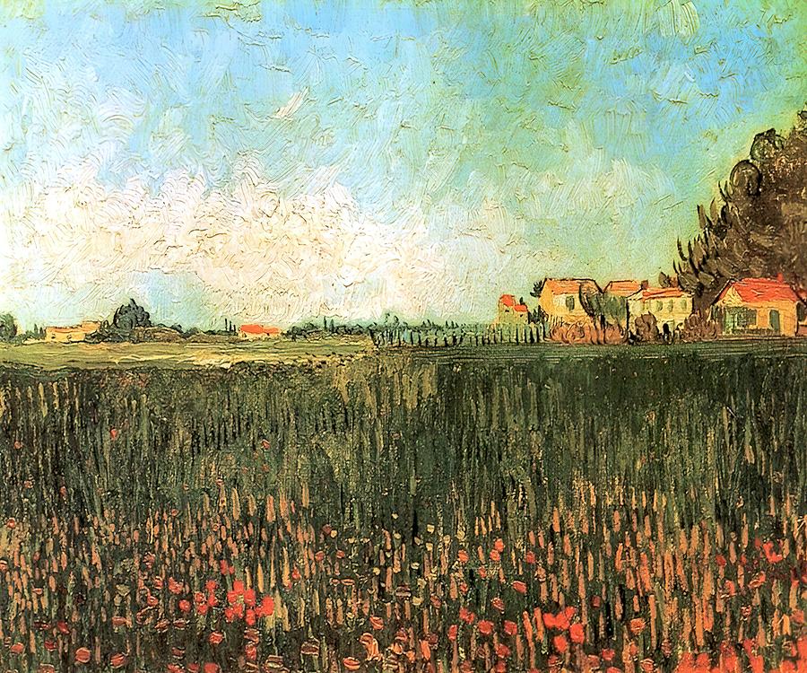 Farmhouses in a Wheat Field Near Arles - vincent van gogh Painting by ...