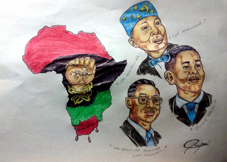 Farrakhan, Elijah Muhammad, and President Obama  Drawing by Joedee