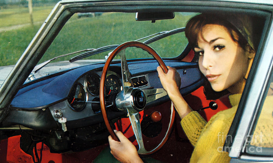 Fashion model in 1960s sports car #1 Photograph by Retrographs