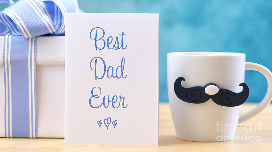 Fathers Day close up of Best Dad Ever greeting card and coffee mug #1 Photograph by Milleflore Images