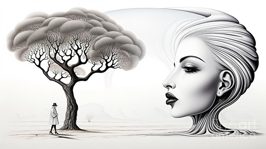  Female portrait in the background with tree and isolated white background. #1 Digital Art by Odon Czintos