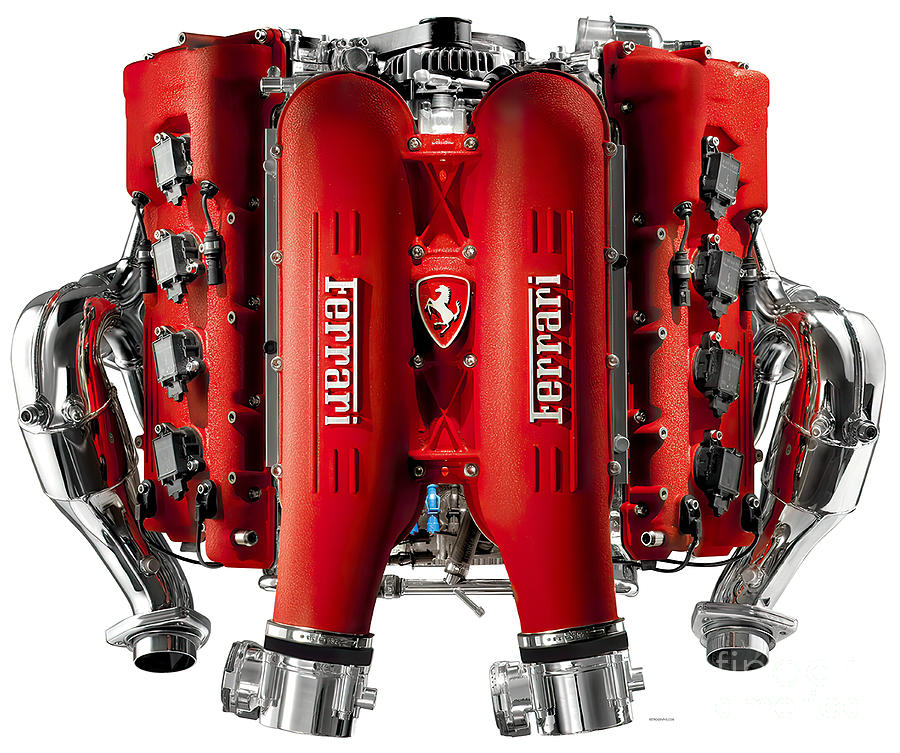 Ferrari V8 F136 458 Speciale engine top view Photograph by Retrographs