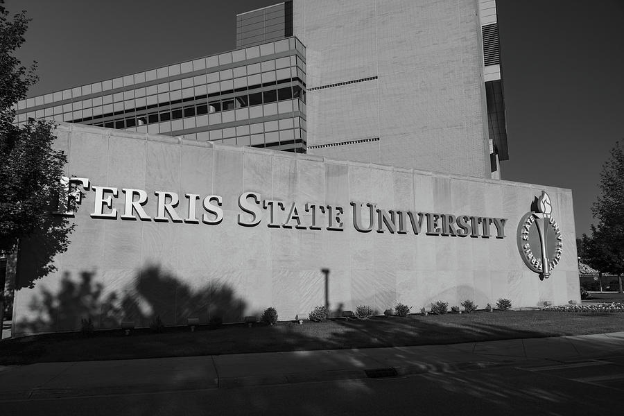 Ferris State University sign in black and white #1 Photograph by Eldon McGraw