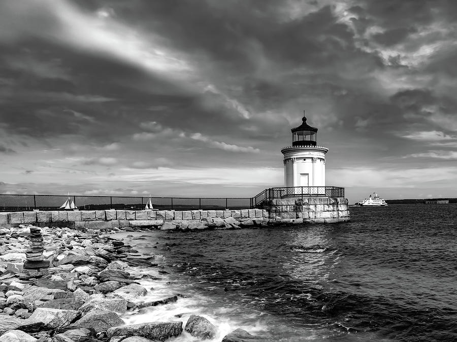 Ferry Passing Breakwater Lighthouse Photograph