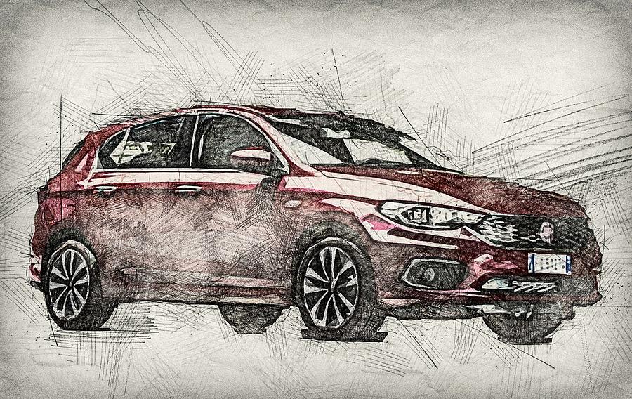 Fiat Tipo 2017 Hatchback Red Tipo Italian Cars Painting by