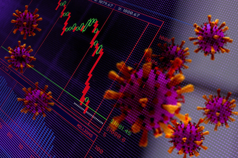 Financial Crash. Trading screen and Corona virus. Abstract image. #1 Photograph by Simoncarter