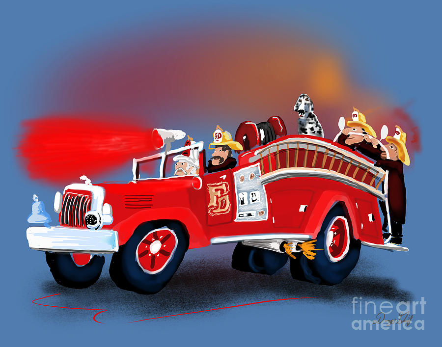 Fire Engine and Crew #1 Digital Art by Doug Gist