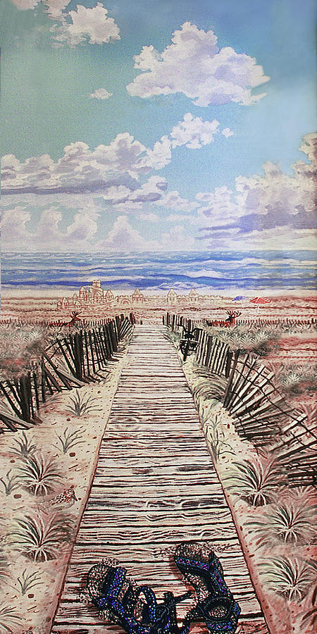 Fire Island Beach Path Towel Version #1 Painting by Bonnie Siracusa