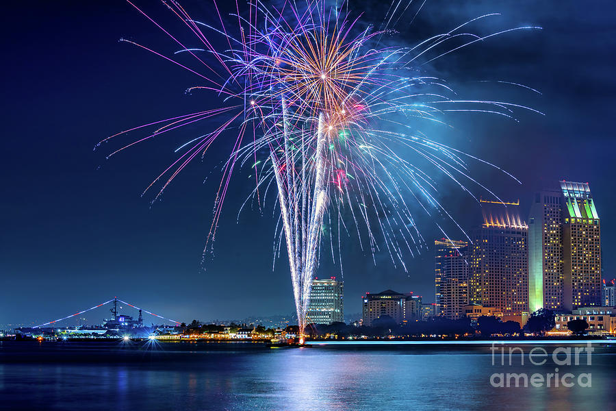 Fireworks over the downtown San Diego skyline #1 Photograph by Sam Antonio
