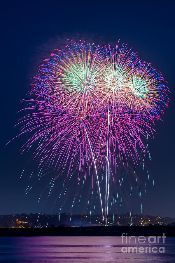 Fireworks show from Seaworld as seen from Ski Beach in Mission Bay #1 Photograph by Sam Antonio
