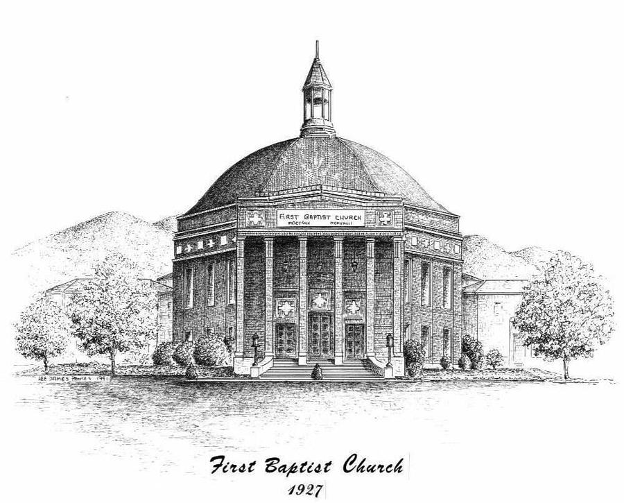 Church Drawing - First Baptist Church by Lee Pantas Church Drawing - First Baptist Church by Lee Pantas