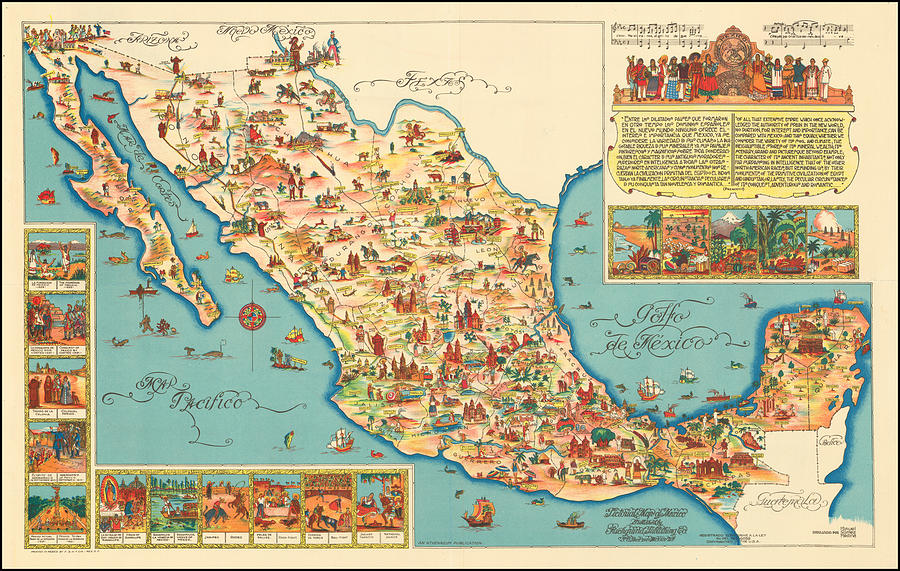 Fischgrund Publishing Company Title Pictorial Map of Mexico 1950 ...