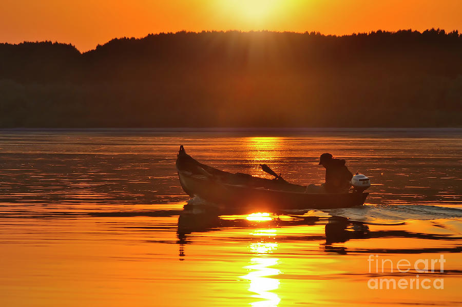 Sunset Photograph - Fishermen on the Danube #1 by Evmeniya Stankova