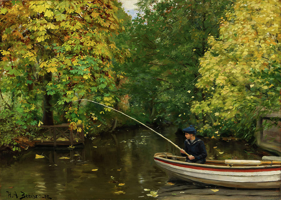 Fall Painting - Fishing Boy #1 by Mountain Dreams