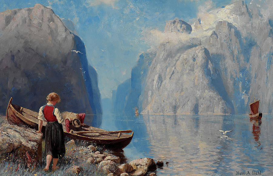 Fjord Landscape By Hans Andreas Dahl Painting