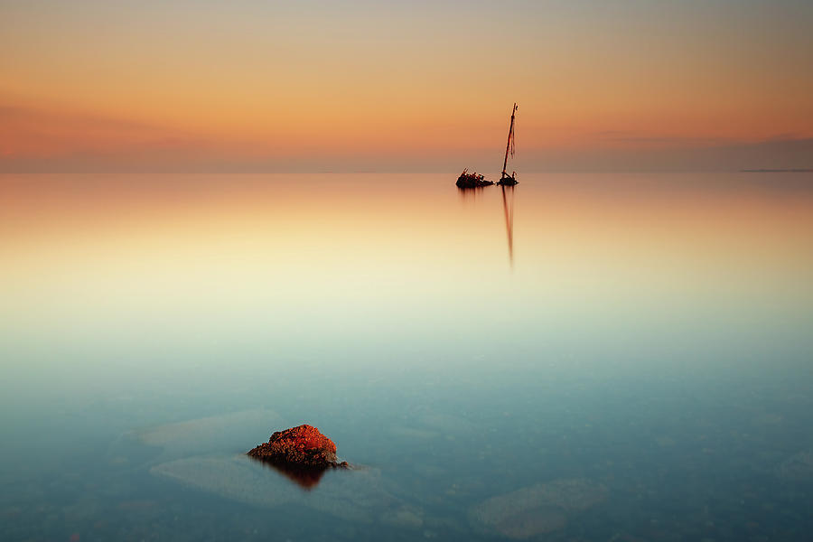 Flat calm shipwreck  #1 Photograph by Grant Glendinning