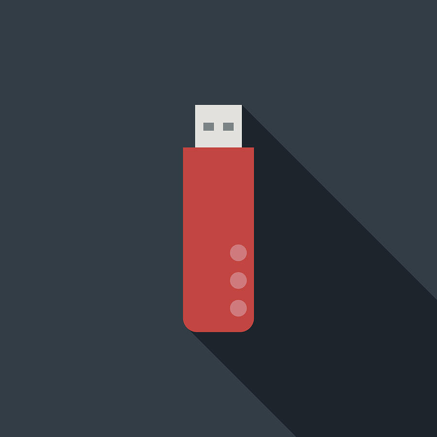 Flat Design USB Flash Drive Icon With Long Shadow #1 Drawing by Bortonia