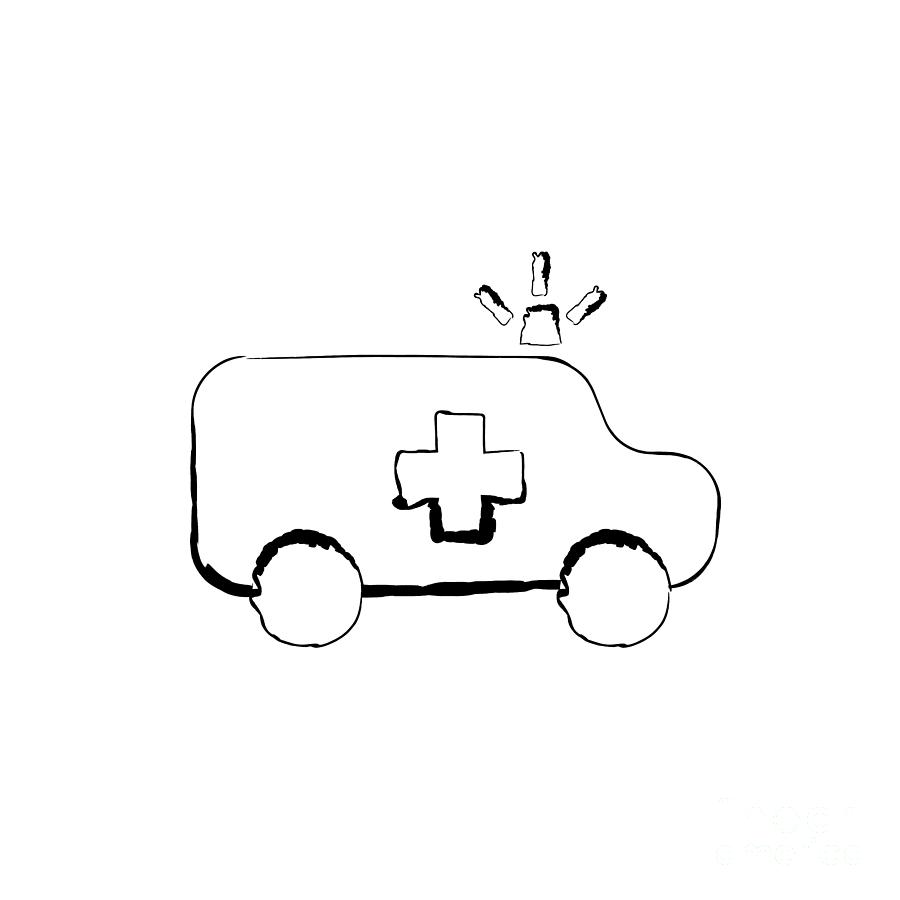 Flat doodle drawing image of ambulance Digital Art by Nithid Sanbundit ...