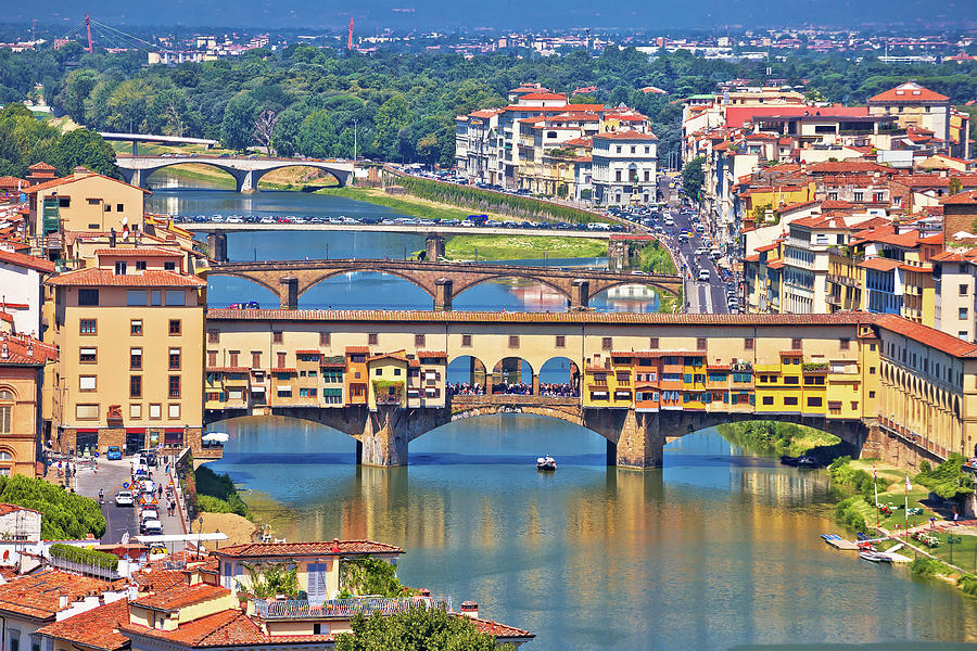Florence city Arno river and ponte Vecchio aerial view #1 Photograph by Brch Photography