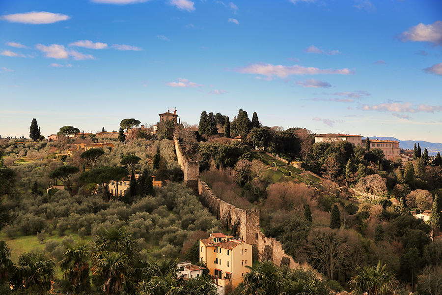 Florence Town Walls, medieval defensive walls, view from the Basilica of San Miniato al Monte. Tuscany, Italy #1 Photograph by Busà Photography