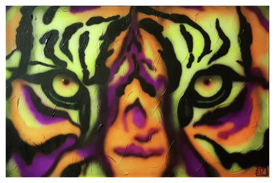 Florescent Eyes Of The Tiger Painting by Rodney D Butler