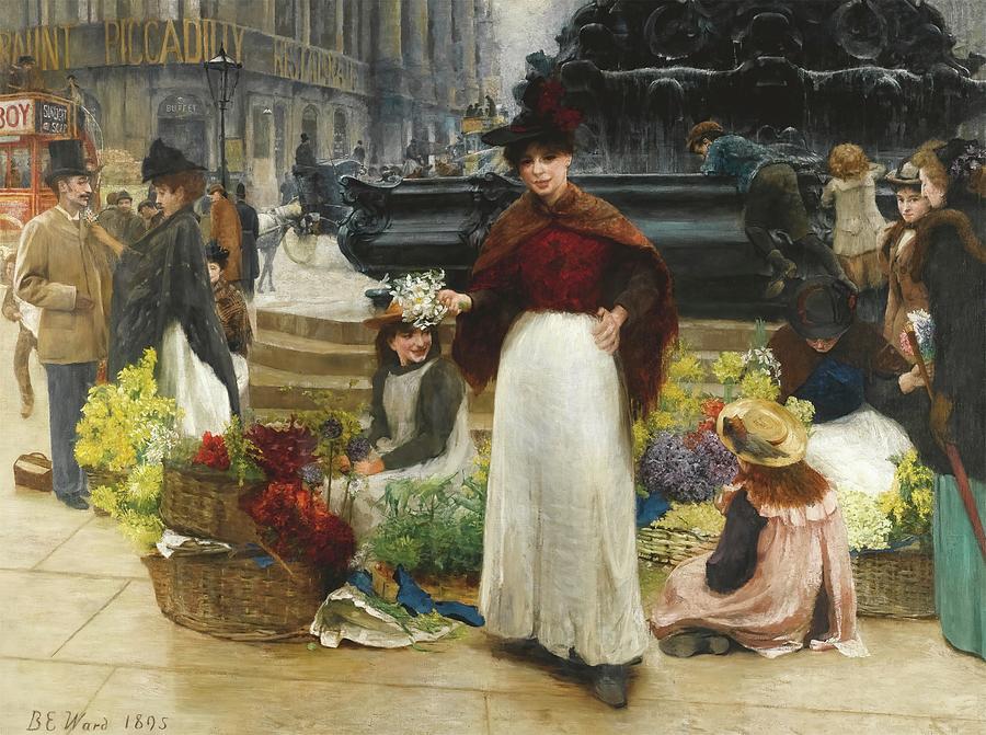 Flower Girls, Piccadilly Circus #1 Painting by Benjamin Evans Ward