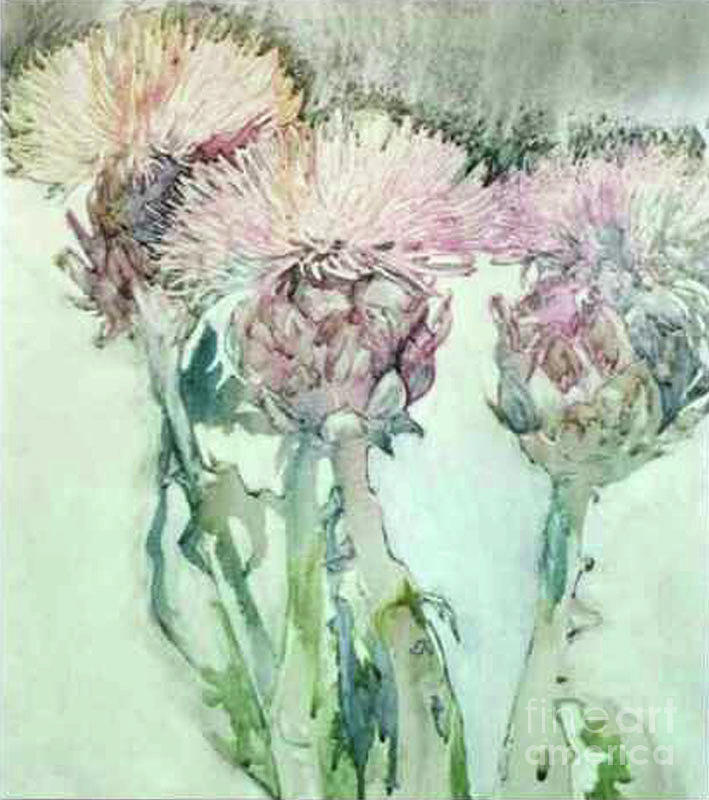Flowering Artichokes #1 Painting by Edie Schneider