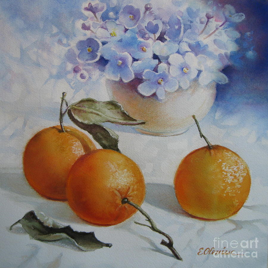 Flowers and fruits #1 Painting by Elena Oleniuc