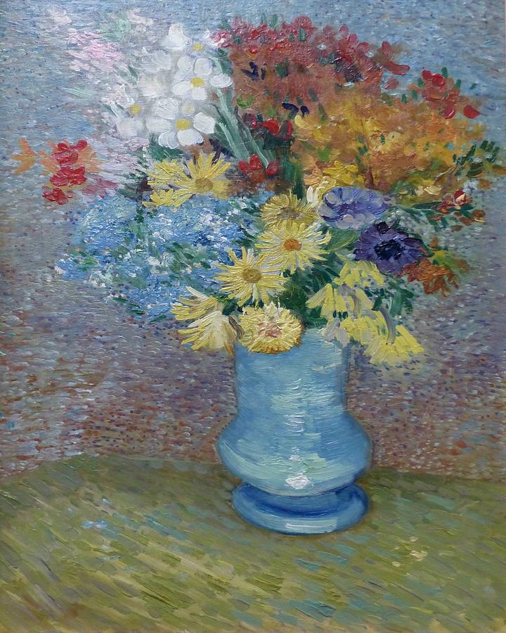 Flowers in a Blue Vase - 1887 Painting by Vincent van Gogh | Pixels