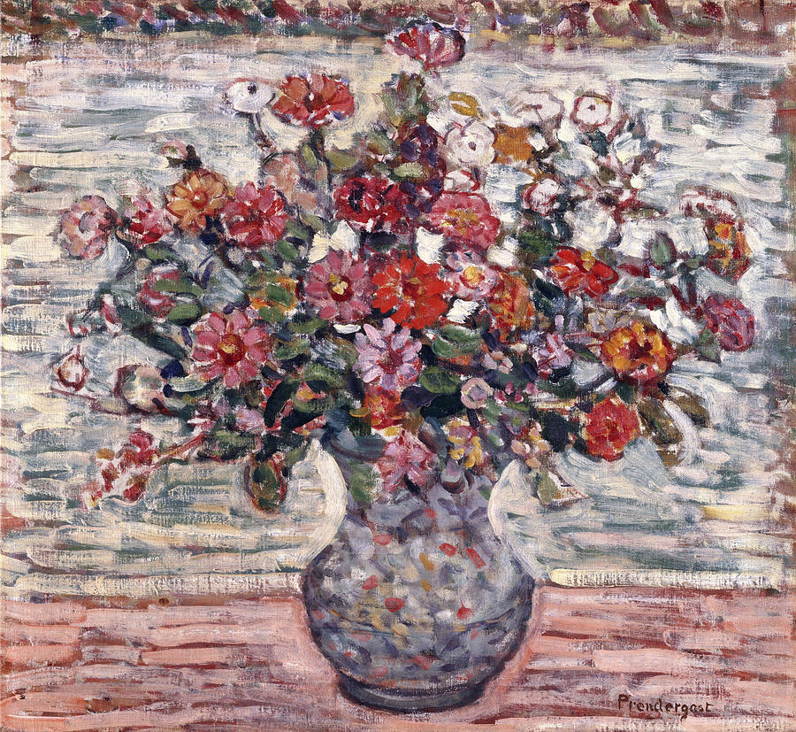 Maurice Prendergast Painting - Flowers in a Vase  Zinnias   #1 by Maurice Prendergast