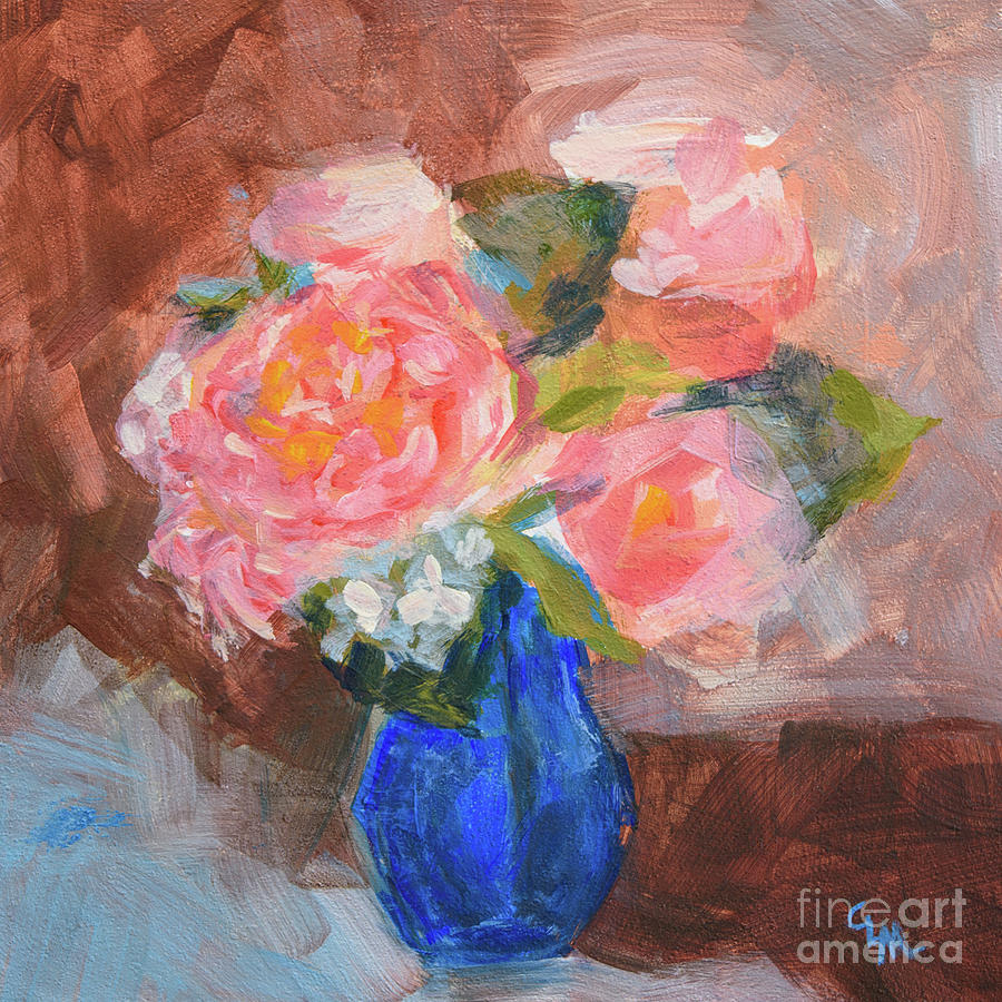 Flowers in Blue Vase #2 Painting by Cheryl McClure