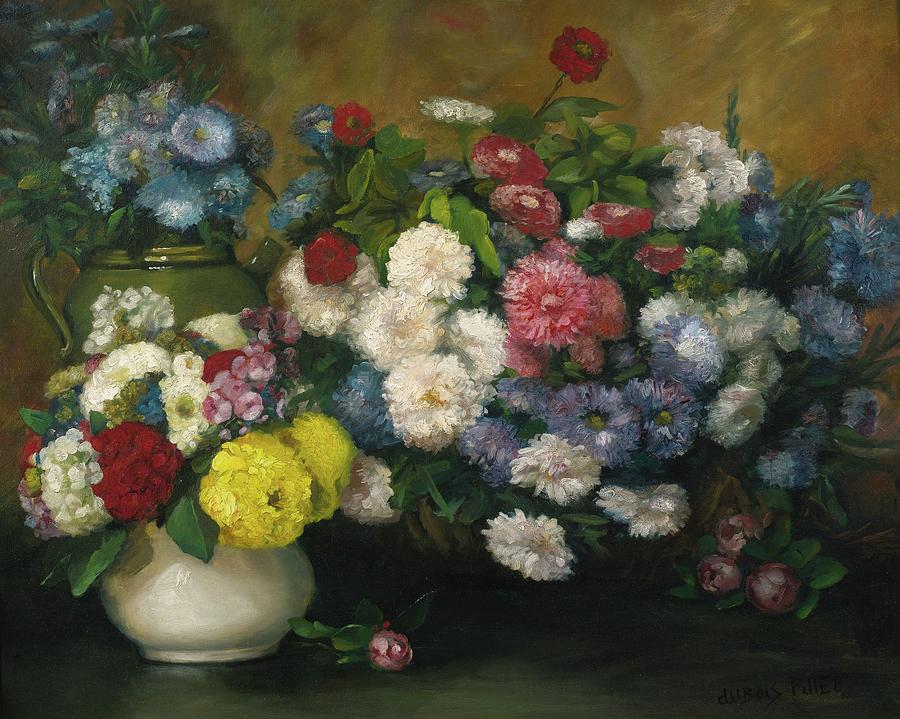 Flower Painting - Flowers in Three Vases #1 by Albert Dubois-Pillet