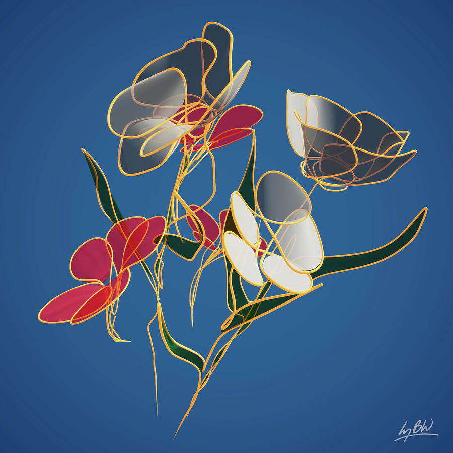 Flower Digital Art - Flowers Line Drawing 8 by Lucy Boyd-Wilson