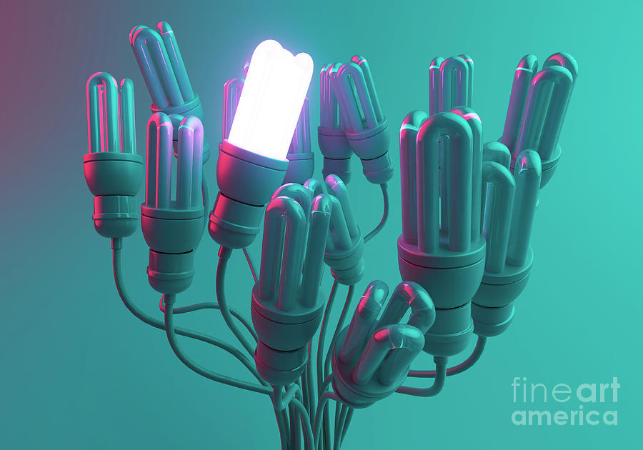 Abstract Digital Art - Fluorescent Twisted Lights #1 by Allan Swart